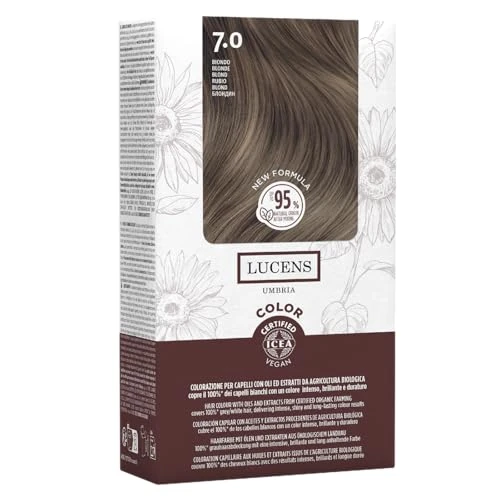 Lucens Umbria – 7.0 Blonde Permanent Ammonia-Free Hair Color Kit with Natural Extracts, Vegan, Soothing, Moisturizing & Protective