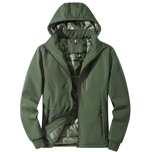 TONY BACKER Veste pour homme d'hiver Softshell imperméable coupe-vent avec capuche amovible, veste de randonnée décontractée 3510, VERDE-02, XL