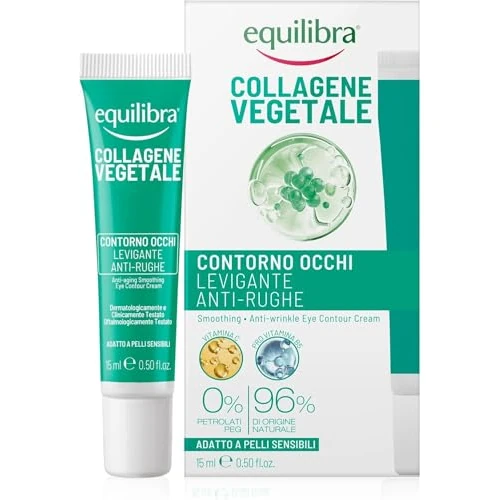 Equilibra, Collagene Vegetale Contorno Occhi Levigante Anti-rughe, 15 ml , Crema con Fitocollagene da Semi di Zucca e Collagen Amino Acids, Vitamina C, Pro-vitamina B5, Dermatologicamente Testato