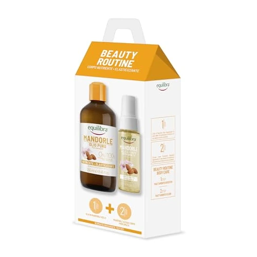 Equilibra, Beauty Routine voedend lichaam, elastisch, bevat 1 amandelolie van 100% pure natuurlijke oorsprong, koude persing, 1 parfumwater voor het lichaam