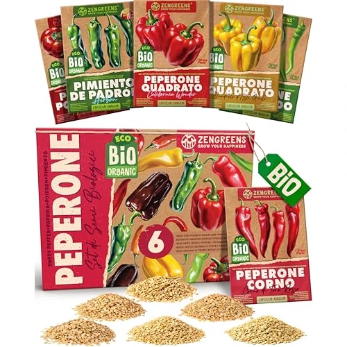 ZenGreens® - Set di Semi di Peperone bio (6 pezzi) - 6 Semi di Peperone per Coltivazione Facile in Giardino, Balcone o Serra - Semi da Piantare - Sementi