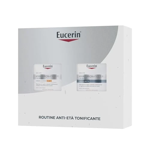 Eucerin Skincare Routine Anti-Aging-Set, belebend, Beauty-Geschenkbox für Damen mit Hyaluron-Filler + 3 x Effect Tagespflege LSF 30 50 ml und Nachtcreme 50 ml für eine doppelte Wirkung gegen Falten