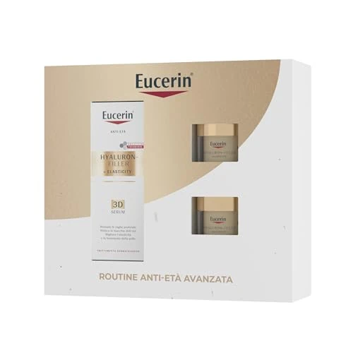 Eucerin Skincare Kit Routine Anti-Aging, Geschenkbox für Damen Beauty Fleckschutz mit Hyaluron-Filler + Elasticity Gesichtsserum 3D Serum 30 ml, Mini Tagescreme SPF30 20 ml und Mini Nachtcreme 20 ml