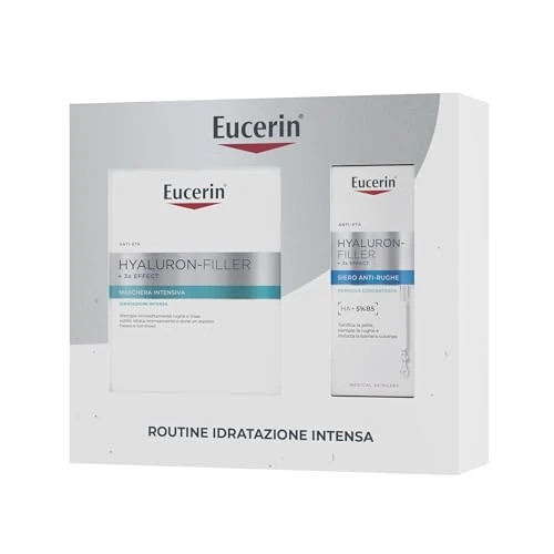 Offerta a tempo: Eucerin Skincare Kit Routine Idratazione Intensa, Cofanetto regalo donna beauty con Hyaluron-Filler + 3x Effect Maschera Viso Intensiva e Siero Antirughe 30 ml per un'azione idratante e anti-age - 0% da 23.99 € a 23.99 €