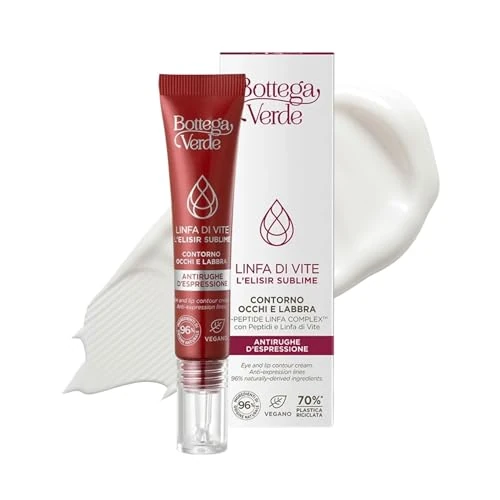 Offerta a tempo: Bottega Verde - Linfa di Vite L’Elisir Sublime Contorno Occhi e Labbra, 15 ml, Effetto Levigante e Filler, con Peptidi, Linfa di Vite, Acido Ialuronico e Filmexel, per Rughe d’Espressione - 63% da 32.00 € a 11.99 €