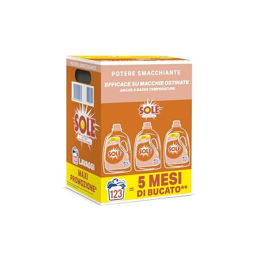 Sole Detersivo Lavatrice Potere Smacchiante 123 Lavaggi, Formula Igienizzante, Detersivo Lavatrice Liquido Potere Smacchiante, rimuove le macchie a basse temperature