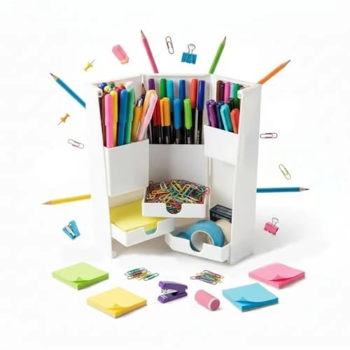 MS WORLD Organizador de escritorio de oficina, portalápices de escritorio, porta maquillaje, organizador o porta objetos de baño – Organizador de escritorio multifunción plegable para maquillaje