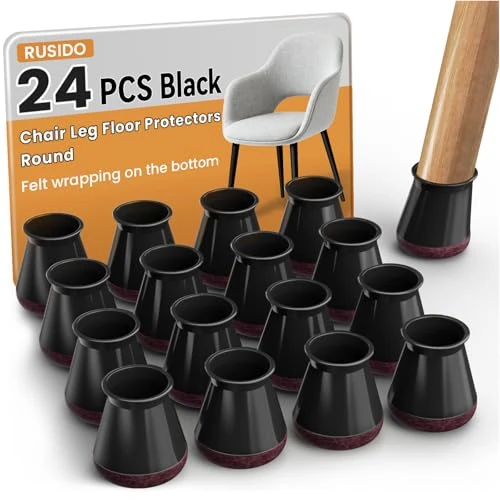 Limited-time offer: RUSIDO 24 Chair Leg Caps, Black Silicone, Felt Gliders for Chairs, Round Chair Leg Protectors, Protect the Floor from Scratches, for Straight and Slanted Chair Legs, Lower Noise (S Fit: 14-20 mm) from 14.90 £ to 14.90 £ (save 0.00%)