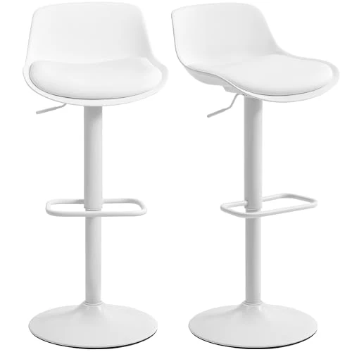 Offerta a tempo: HOMCOM Set 2 Sgabelli Bar con Altezza Regolabile, Sgabelli Alti Cucina in Finta Pelle con Schienale e Poggiapiedi e Ampia Base in Acciaio, Sedie Bar Alte Girevoli a 360°, Bianco - 0.00% da 102.95 € a 102.95 €
