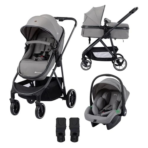 Bebeconfort Breeze Trio, Carrito Bebé 3 en 1 con Silla de Coche, 0-22 kg (0-4 años), Asiento Reversible & Ligero, Silla de Paseo, Silla de Coche i-Size, Plegado Compacto, Mineral Grey