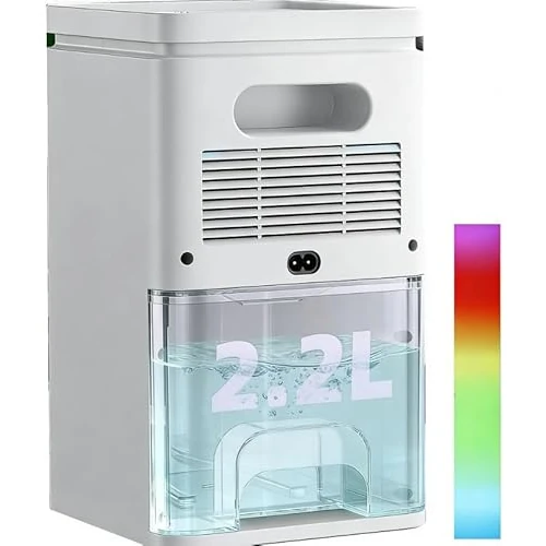 Deumidificatore Casa Muffa Elettrico 2200ML Anti Muffa Portatile - Ultra Silenzioso,Timer 2-12h,Spegnimento Automatico|LED 7 Colori|Per Bagno,Camera,Armadio (Bianco Air)