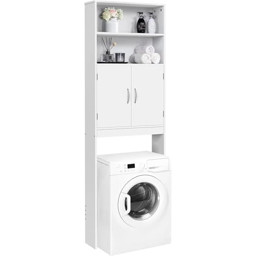 Tijdelijke aanbieding: Yaheetech Wasmachinekast, badkamerkast, bovenbouwkast, hoge kast met 2 deuren en legplank, badkamerrek voor toilet en wasmachine, toiletkast, 195 cm hoogte van 72.99 EUR naar 72.99 EUR (korting 0%)