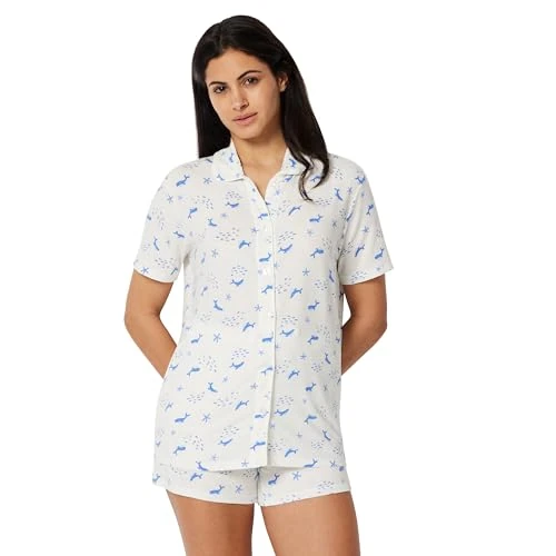 Zeitlich begrenztes Angebot: Amazon Essentials x Sofia Grainge Mommy-and-Me-Sommer-Pyjama-Set mit Kurzen Ärmeln für Damen und Mädchen, Elfenbeinwale, L von 19.30 € auf 19.30 € (0.00% Rabatt)