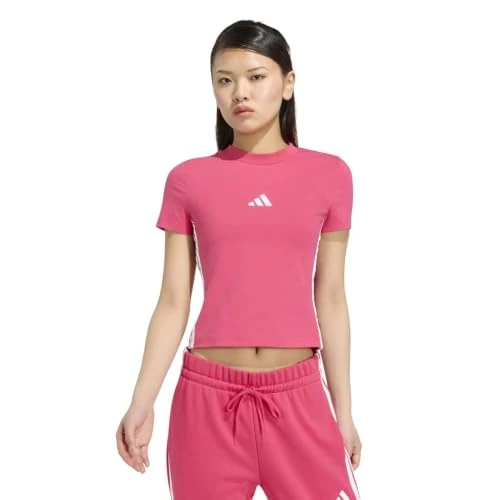 Offre limitée : adidas Femme Essentials 3 Stripes Slim Baby Shirt, Power Pink/White, XS de 24.95 € à 24.95 € (0.00% de remise)