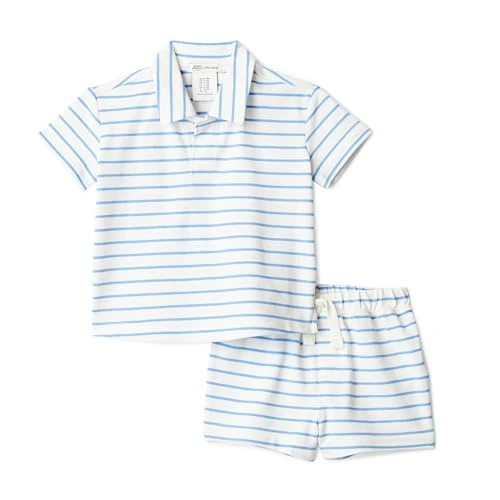 Offerta a tempo: Amazon Essentials x Sofia Grainge Set da Gioco con Maglietta a Maniche Corte e Pantaloncini in Cotone Piqué Bimbo 0-24, Striscia Sottile Irregolare Blu, 24 mesi - 0.00% da 19.22 € a 19.22 €