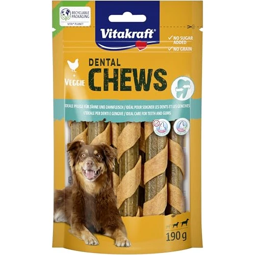 Offerta a tempo: Vitakraft Dental Chews, ossa da masticare, bastone di pollo e complesso di principi attivi, per la cura dentale e l'igiene orale, senza aggiunta di zucchero (1 x 190 g) - 43% da 6.90 € a 3.91 €