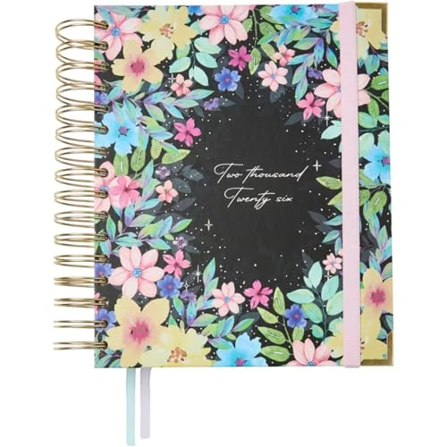 Takenote Agenda 2026 - A5 (16,5x20,5 cm), Semaine par Vue, Planificateur Annuel 12 Mois de Janvier à Décembre, Spirale Double, Double Marque-Page, Élastique de Fermeture, Espagnol et Anglais - Adele