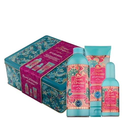 Offerta a tempo: Tesori d'Oriente, Ayurveda Set Doccia, Include Doccia Crema 250 ml, Bagno Crema 500 ml e Profumo Aromatico 100 ml, Fragranze con Note Calde e Armonizzanti che Durano a Lungo, Confezione Regalo - 15% da 17.90 € a 15.22 €