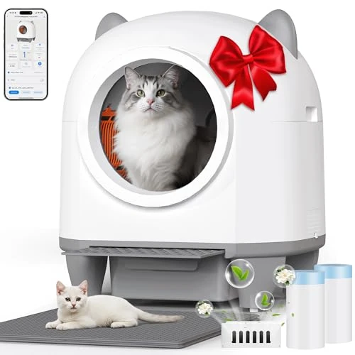 TRIUMPHKEY K kuweta samoczyszcząca, automatyczna kuweta dla kotów, duża pojemność 90 l, z aplikacją, zamknięta z 3-stopniową kontrolą zapachu i 9-krotną ochroną dla kotów, dla wielu kotów