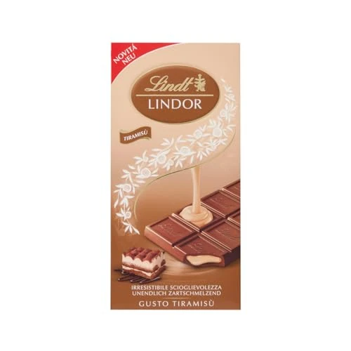 Lindt LINDOR Tavoletta di Cioccolato Al Latte con Ripieno gusto Tiramisù, Formato 100g