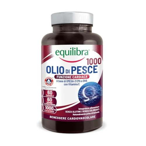 Offerta a tempo: Equilibra Omega 3, Olio di Pesce da 1000mg, Ricco in EPA e DHA, Scorta 2 mesi, 60 capsule, Normale Funzione Cardiaca, Funzionalità Cerebrale e Capacità Visiva, Senza Glutine e Lattosio - 33% da 14.90 € a 9.98 €