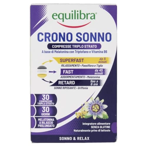 Offerta a tempo: Equilibra Crono Sonno Melatonina, 30 Compresse, Rilascio fino a 6 ore - 33% da 10.90 € a 7.30 €