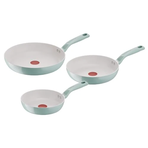 Lagostina Salvia 3-częściowy nieprzywierający zestaw patelni aluminiowych, z recyklingu, powłoka mineralna, wskaźnik temperatury sygnału, nitowany uchwyt, kompatybilny z indukcją