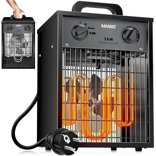 Limitiertes Angebot: MASKO® Elektroheizer Heizlüfter Bauheizer 3 KW mit integriertem Thermostat elektrisch Heizgerät 3000 Watt 3 Heizstufen Heizgebläse für Innen- & Außeneinsatz Überlastschutz Elektroheizgebläse Anthrazit von 74.80 EUR auf 35.80 EUR (Spare 52%)