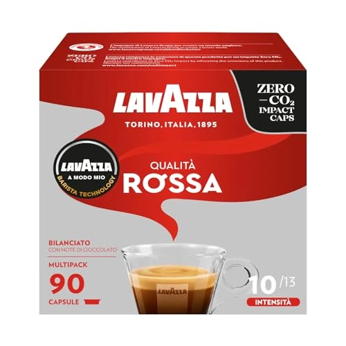Offerta a tempo: Lavazza A Modo Mio Qualità Rossa, 90 Capsule Caffè, per un Espresso con Note Aromatiche di Cioccolato e Frutta Secca, Arabica e Robusta, Intensità 10/13, Tostatura Media, Confezione da 36 e 54 Capsule - 18% da 30.99 € a 25.48 €