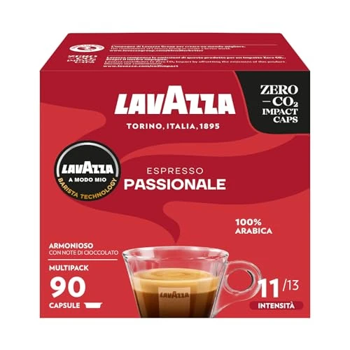 Offerta a tempo: Lavazza, A Modo Mio Passionale, 90 Capsule Caffè, per un Espresso con Note di Caramello e Cioccolato, 100% Arabica, Intensità 11/13, Tostatura Scura, Confezione da 36 e 54 Capsule - 18% da 30.99 € a 25.48 €