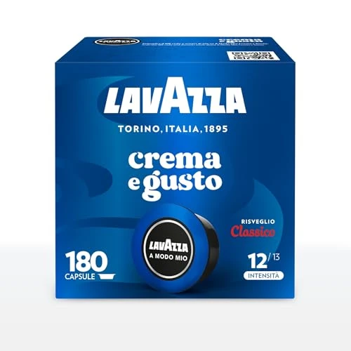 Lavazza, A Modo Mio Crema e Gusto Classico, 180 Capsule Caffè, per un Espresso con Note di Cioccolato e Frutta Secca, Arabica e Robusta, Intensità 12/13, Tostatura Media, 5 Confezioni da 36 Capsule