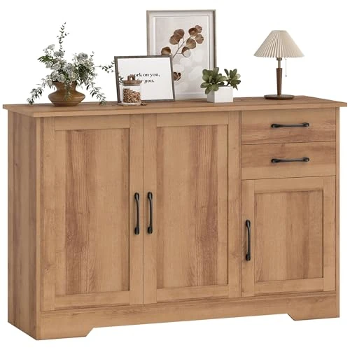 Offerta a tempo: HOMCOM Credenza Cucina, Mobile Cucina con 2 Cassetti, 2 Armadietti, Credenza Buffet con Ante Chiusura Soft-close, Ripiani Regolabili, per Salotto Sala da Pranzo Soggiorno, 120x38x79 cm, Rovere - 13% da 156.95 € a 135.89 €