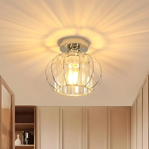 Offerta a tempo: Goeco Plafoniera da Soffitto in Gabbia Metallo Cristallo E27 19cm, Cromo - 17% da 23.99 € a 19.82 €
