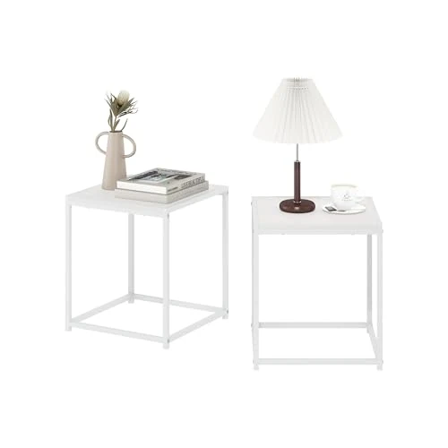 Offerta a tempo: Furinno CAMNUS tavolino laterale, set di 2 tavolini, comodino, tavolino da notte per soggiorno, camera da letto, bianco - 0.00% da 136.99 € a 136.99 €