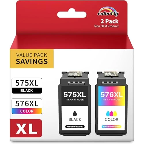colorfly 575XL 576XL Printer Cartridges Compatible 575XL PG-575 XL Ink Cartridges Black for Canon 575XL 575 XL 576 Printer Cartridges for Canon TS3550i TR4750i TR4751i TS3551i (Pack of 2)