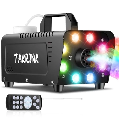 TAKRINK Maszyna do dymu,900 W z 8 diodami LED RGB, 16 kolorami i bezprzewodowym pilotem, na imprezy, wesela, dyskoteki, wesela, Halloween, Boże Narodzenie