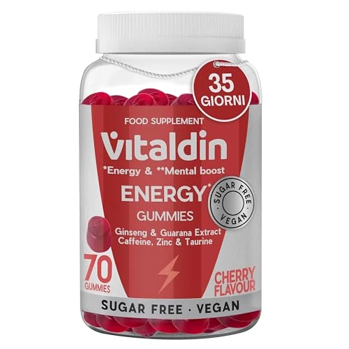 Oferta limitada: VITALDIN Energy Gummies – Gummies Energéticas Veganas y Sin Azúcar – Con Ginseng, Guaraná, Cafeína, Taurina y Vitaminas B – Mejora la Concentración y Reduce la Fatiga – Sabor Cereza – 70 gomas de 11.99 EUR a 7.79 EUR (ahorro 35%)