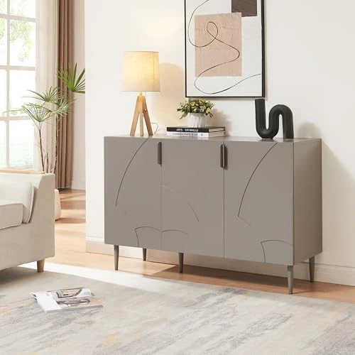Offerta a tempo: [en.casa] Credenza Bassa con 3 Ante Decorative Madia Moderna Mobile Contenitore per Cucina Soggiorno Sala Pranzo 75 x 115 x 38 cm Grigio - 11% da 116.99 € a 103.99 €
