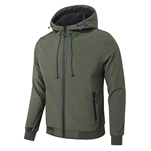 TONY BACKER Veste Veste Homme Softshell Imperméable Coupe Vent à Capuche Veste Chaud Pour Randonnée Casual 6860, vert, S