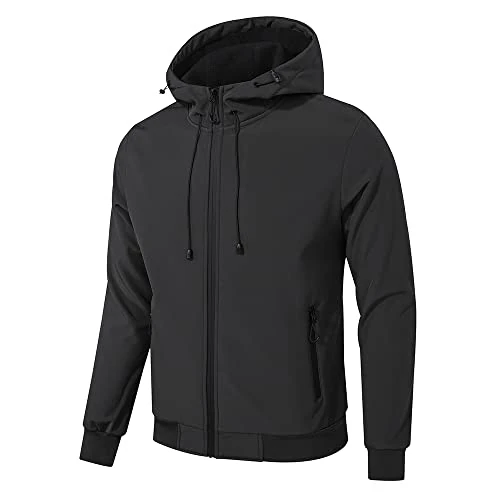 TONY BACKER Veste Veste Homme Softshell Imperméable Coupe Vent à Capuche Veste Chaud Pour Randonnée Casual 6860, Noir , S