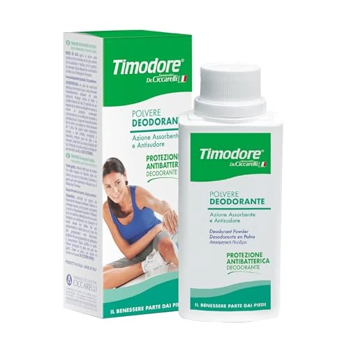 Timodore, Polvere Deodorante, Azione Assorbente e Antisudore, Risposta Ideale al Problema dell'Eccessiva Sudorazione, Protezione Antibatterica, 100% Made in Italy, Dermatologicamente Testato, 250 gr