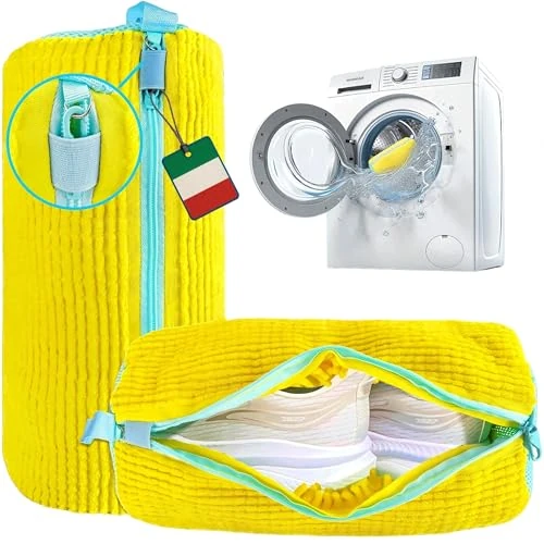 Shoozie 2 x Universal Washing Machine Shoe Wash Bags Durable Microfiber Padded 360° Cleaning - Shoe Bag with Reinforced Zipper and Durable Stitching (Yellow)
