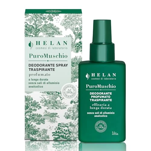 Offerta a tempo: Helan Puro Muschio - Deodorante Uomo Donna Spray Delicato senza Sali di Alluminio né Alcol con Vitamina E, Fresco a Lungo - Profumo Deodoranti Traspirante con Ingredienti Naturali Made in Italy, 100ml - 18% da 12.00 € a 9.89 €