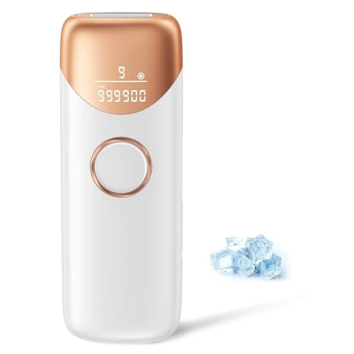 Épilateur Lumière Pulsée avec Système de Refroidissement par Glace, Épilateur à Lumière Pulsée avec 9 Niveaux D'énergie, 999 900 Flashs, Épilation Laser pour Visage, Jambes et Corps