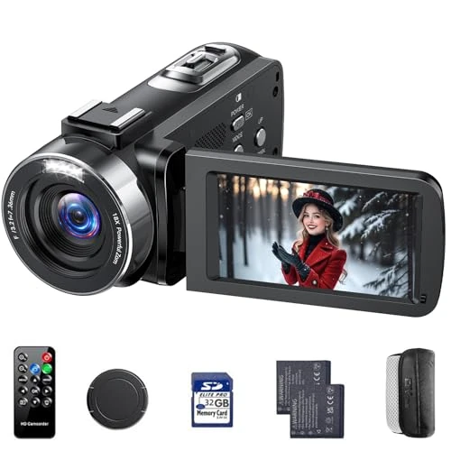 Offre limitee: FIREFOTO Caméscope 4K, Caméra Vidéo 42MP avec Zoom Numérique 18x et Écran Rotatif 3 Pouces 270° - Caméra Vlog Complète avec Lumière LED, Fonction Webcam, 2 Batteries, Carte SD 32GB et Télécommande de 119.99 EUR a 90.24 EUR (economie 25%)