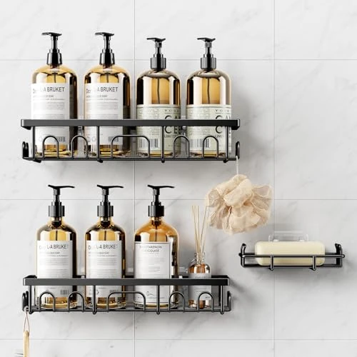 Oferta limitada: Deyhoc 3 Piezas Acero Inoxidable Organizador Estanteria Baño Sin Tornillos, Organizador Ducha sin Taladro, Accesorios Baño con Jabonera, Estanteria Ducha, Negro de 14.99 € a 10.57 € (ahorro 29%)
