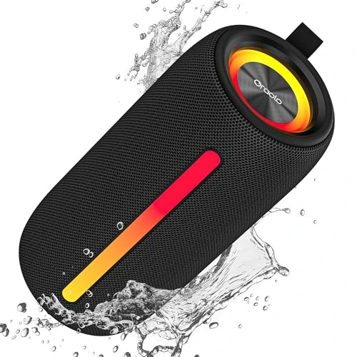 oraolo Bluetooth Speaker, Portable Wireless Speaker with Stereo Sound 24W Powerful Bluetooth Speaker, RGB Lights, Bluetooth 5.4, Support AUX/TF Card, IPX6 Waterproof for Outdoor, Suitable for Parties