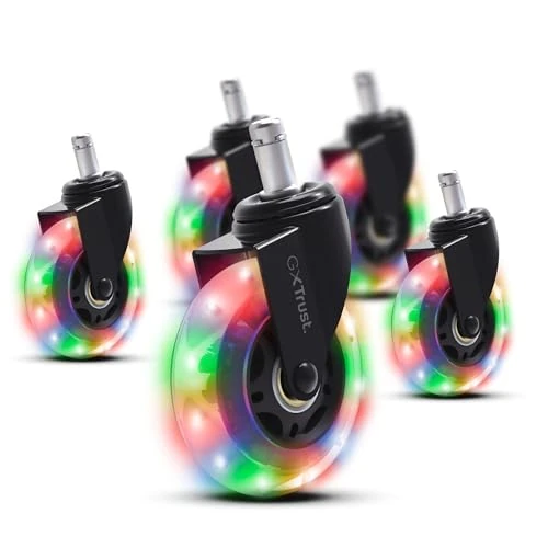 Limitiertes Angebot: GXTrust Gel Rollen für Gaming-Stuhl, 5er Set Bürostuhlrollen mit LED-Leuchten, 11mm Leichtgängige und Leise Lenkrollen, Schreibtisch Stuhl, RGB-Farbwechsel von 24.99 EUR auf 19.99 EUR (Spare 20%)