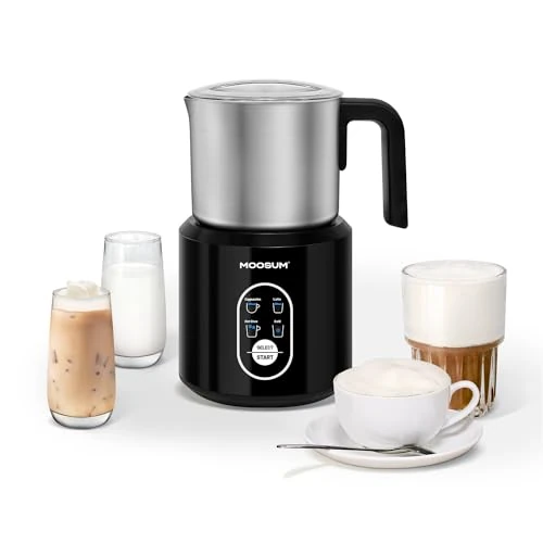 MOOSUM Elektrische 500 ml voor cappuccino, opschuimmachine voor warme en koude melk, automatische melkopschuimer, warme chocolademelk, vaatwasmachinebestendig roestvrij staal.