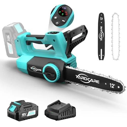 YARDCARE 12" Cordless Battery Chainsaw with LED Display, Brushless Motor 1200W, 4Ah Li-Ion Battery + Charger, Tool Free Chain Tension, Automatic Lubrication, Suspension Hook